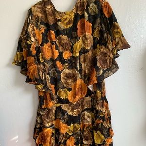 Vintage fall dress brown roses